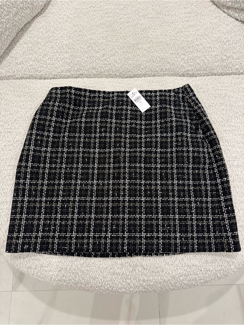 NWT LOFT Black & White Plaid Tweed Mini Skirt